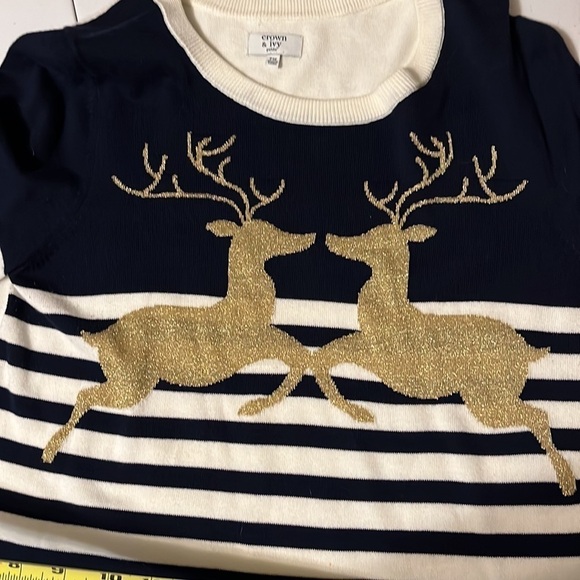 Reindeer Christmas t shirt. Sz PM, navy/white/gold - Picture 3 of 7